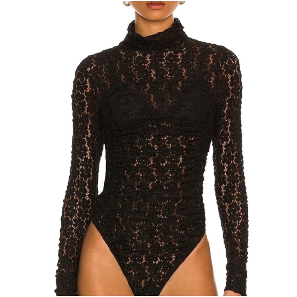 NWT - INTIMATELY FREE PEOPLE Day N Night Lace Long Sleeve Bodysuit, Black, Sz S
